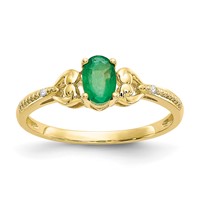 10K Yellow Gold 6x4mm Oval May Emerald and Diamond Ring - Size 7 view 1