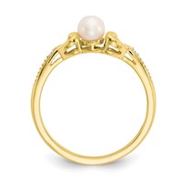 10K 4.5mm Yellow Gold Round June Freshwater Cultured Pearl and Diamond Ring view 2