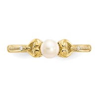 10K 4.5mm Yellow Gold Round June Freshwater Cultured Pearl and Diamond Ring view 5