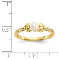 10K 4.5mm Yellow Gold Round June Freshwater Cultured Pearl and Diamond Ring view 3