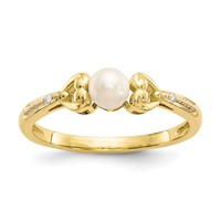 10K 4.5mm Yellow Gold Round June Freshwater Cultured Pearl and Diamond Ring view 1