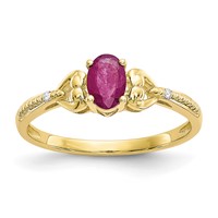 10K Yellow Gold 6x4mm Oval July Ruby and Diamond Ring - Size 7 view 1