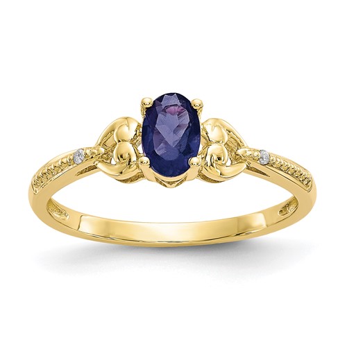 10K Yellow Gold 6x 4mm Oval September Sapphire and Diamond Ring, Size 7