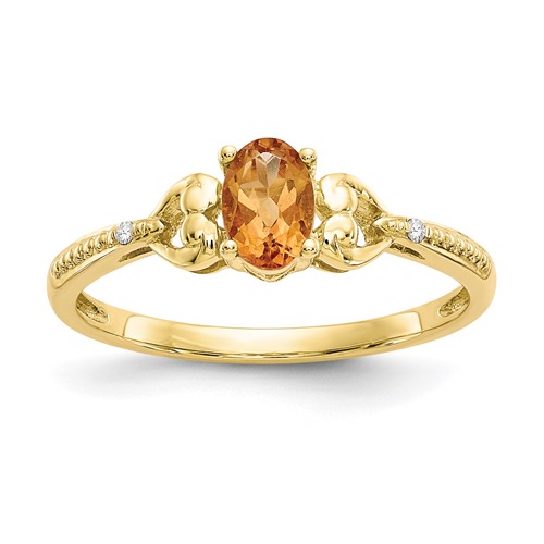 10K Yellow Gold 6x 4mm Oval November Citrine and Diamond Ring, Size 7