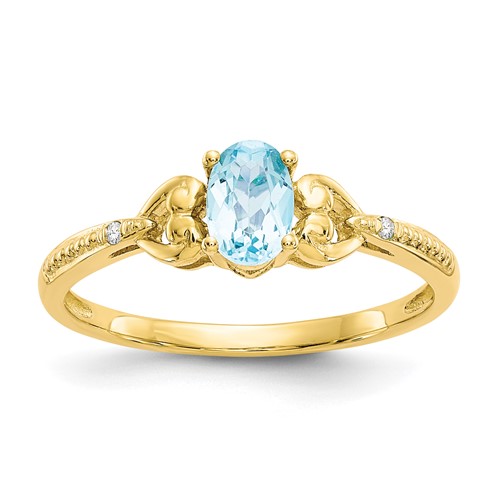 10K Yellow Gold 6x 4mm Oval December Light Swiss Blue Topaz and Diamond Ring, Size 7
