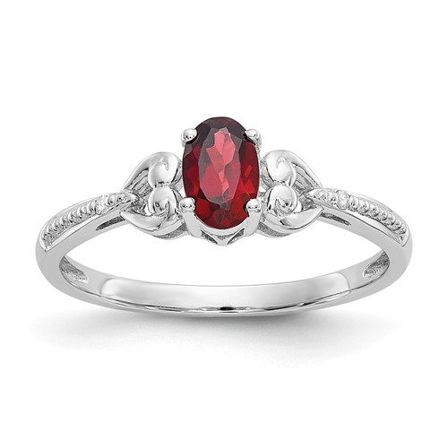 10K White Gold 6x 4mm Oval January Garnet and Diamond Ring, Size 7