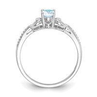 10K White Gold 6x 4mm Oval March Aquamarine and Diamond Ring view 2