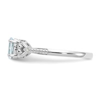 10K White Gold 6x 4mm Oval March Aquamarine and Diamond Ring view 4