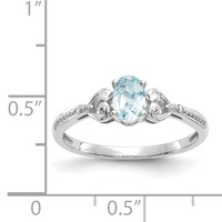 10K White Gold 6x 4mm Oval March Aquamarine and Diamond Ring view 3