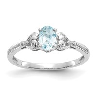 10K White Gold 6x 4mm Oval March Aquamarine and Diamond Ring view 1