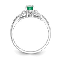 10K White Gold 6x 4mm Oval May Emerald and Diamond Ring view 2
