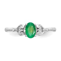 10K White Gold 6x 4mm Oval May Emerald and Diamond Ring view 5