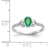 10K White Gold 6x 4mm Oval May Emerald and Diamond Ring view 3