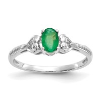10K White Gold 6x 4mm Oval May Emerald and Diamond Ring view 1