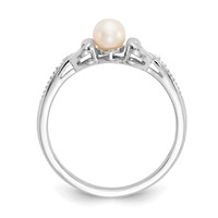 10K White Gold 4.5mm Round June Freshwater Cultured Pearl and Diamond Ring view 2