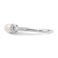 10K White Gold 4.5mm Round June Freshwater Cultured Pearl and Diamond Ring view 4