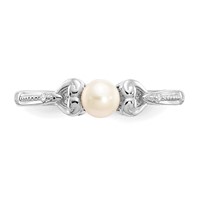 10K White Gold 4.5mm Round June Freshwater Cultured Pearl and Diamond Ring view 5