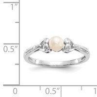 10K White Gold 4.5mm Round June Freshwater Cultured Pearl and Diamond Ring view 3