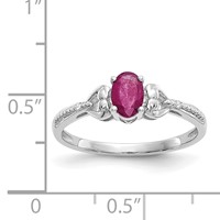 10K White Gold 6x4mm Oval July Ruby and Diamond Ring - Size 7 view 3
