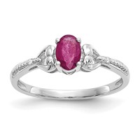 10K White Gold 6x4mm Oval July Ruby and Diamond Ring - Size 7 view 1