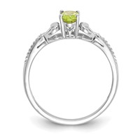 10K White Gold 6x4mm Oval August Peridot and Diamond Ring - Size 7 view 2