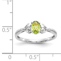 10K White Gold 6x4mm Oval August Peridot and Diamond Ring - Size 7 view 3