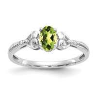10K White Gold 6x4mm Oval August Peridot and Diamond Ring - Size 7 view 1
