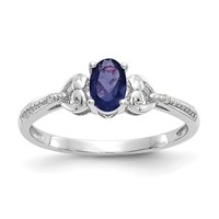10K White Gold 6x 4mm Oval September Sapphire and Diamond Ring view 1