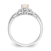 10K White Gold 6x4mm Oval October Opal and Diamond Ring - Size 7 view 2