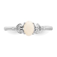 10K White Gold 6x4mm Oval October Opal and Diamond Ring - Size 7 view 5