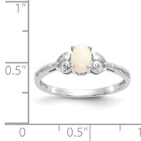 10K White Gold 6x4mm Oval October Opal and Diamond Ring - Size 7 view 3