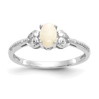 10K White Gold 6x4mm Oval October Opal and Diamond Ring - Size 7 view 1