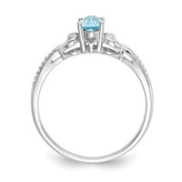 10K White Gold 6x 4mm Oval December Swiss Blue Topaz and Diamond Ring view 2