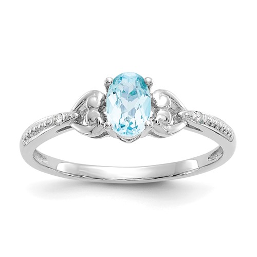 10K White Gold 6x 4mm Oval December Swiss Blue Topaz and Diamond Ring, Size 7
