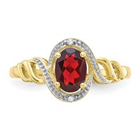 10K Yellow Gold 7x 5mm Oval January Garnet and Diamond Ring view 5