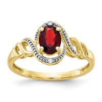 10K Yellow Gold 7x 5mm Oval January Garnet and Diamond Ring view 1
