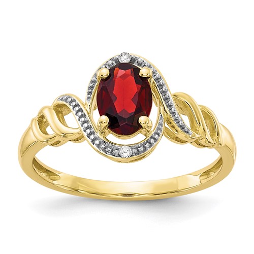 10K Yellow Gold 7x 5mm Oval January Garnet and Diamond Ring, Size 7
