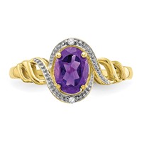10K Yellow Gold 7x 5mm Oval February Amethyst and Diamond Ring view 5