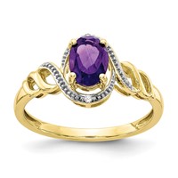 10K Yellow Gold 7x 5mm Oval February Amethyst and Diamond Ring view 1