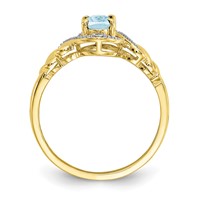 10K Yellow Gold 7x 5mm Oval March Aquamarine and Diamond Ring view 2