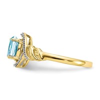 10K Yellow Gold 7x 5mm Oval March Aquamarine and Diamond Ring view 4