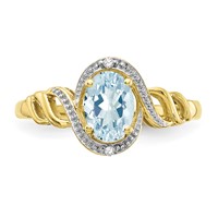 10K Yellow Gold 7x 5mm Oval March Aquamarine and Diamond Ring view 5