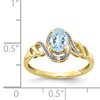 10K Yellow Gold 7x 5mm Oval March Aquamarine and Diamond Ring view 3