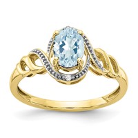 10K Yellow Gold 7x 5mm Oval March Aquamarine and Diamond Ring view 1