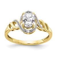 10K Yellow Gold 7x 5mm Oval April White Topaz and Diamond Ring view 1