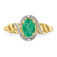 10K Yellow Gold 7x 5mm Oval May Emerald and Diamond Ring view 5