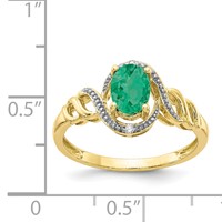 10K Yellow Gold 7x 5mm Oval May Emerald and Diamond Ring view 3