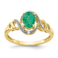 10K Yellow Gold 7x 5mm Oval May Emerald and Diamond Ring view 1