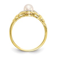 10K 5.5mm Yellow Gold June Freshwater Cultured Pearl and Diamond Ring view 2