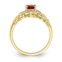 10K Yellow Gold 7x5mm Oval July Ruby and Diamond Ring - Size 7 view 2